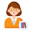 icon colored woman glasses books orange